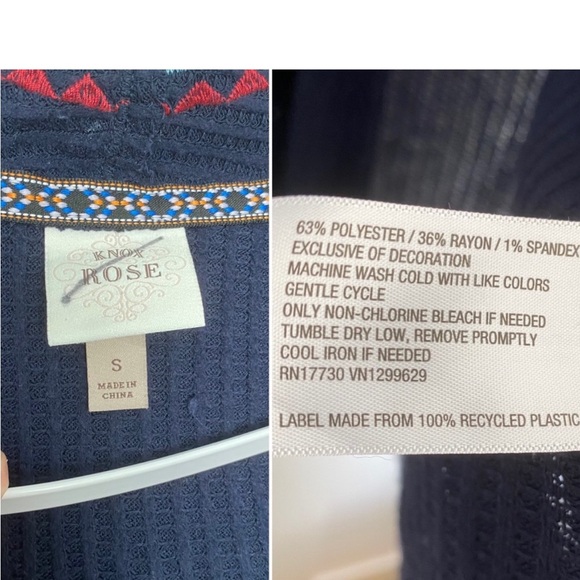Knox Rose Navy Blue Embroidered Waffle Knit Cardigan Small - Picture 10 of 10